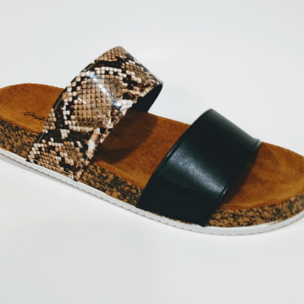 Qupid two strap snake skin sandals